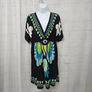 Calessa Dress Black Blue Retro Boho Festival Beaded Summer L